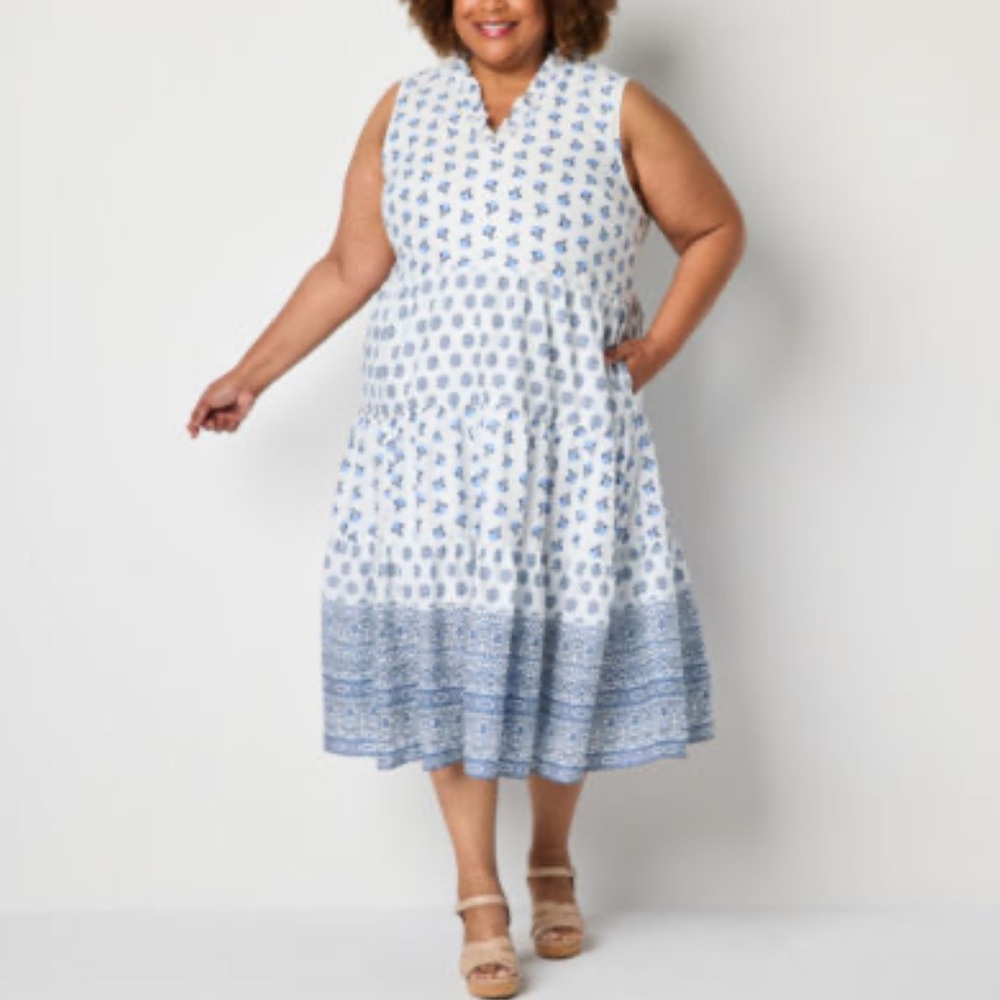 St. John's Bay Floral Blue and White Dress
